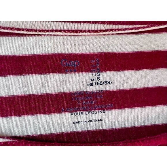 Womens GAP Long Sleeve T-Shirt FAVORITE Tee Burgundy Stripe Sz Small - Picture 4 of 7
